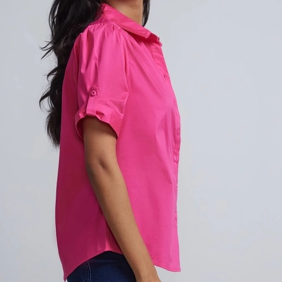 Short-Sleeve Button-Front Secret Snap - NY&C Madison Shirt® LARGE / PINK - NWT - Picture 2 of 3